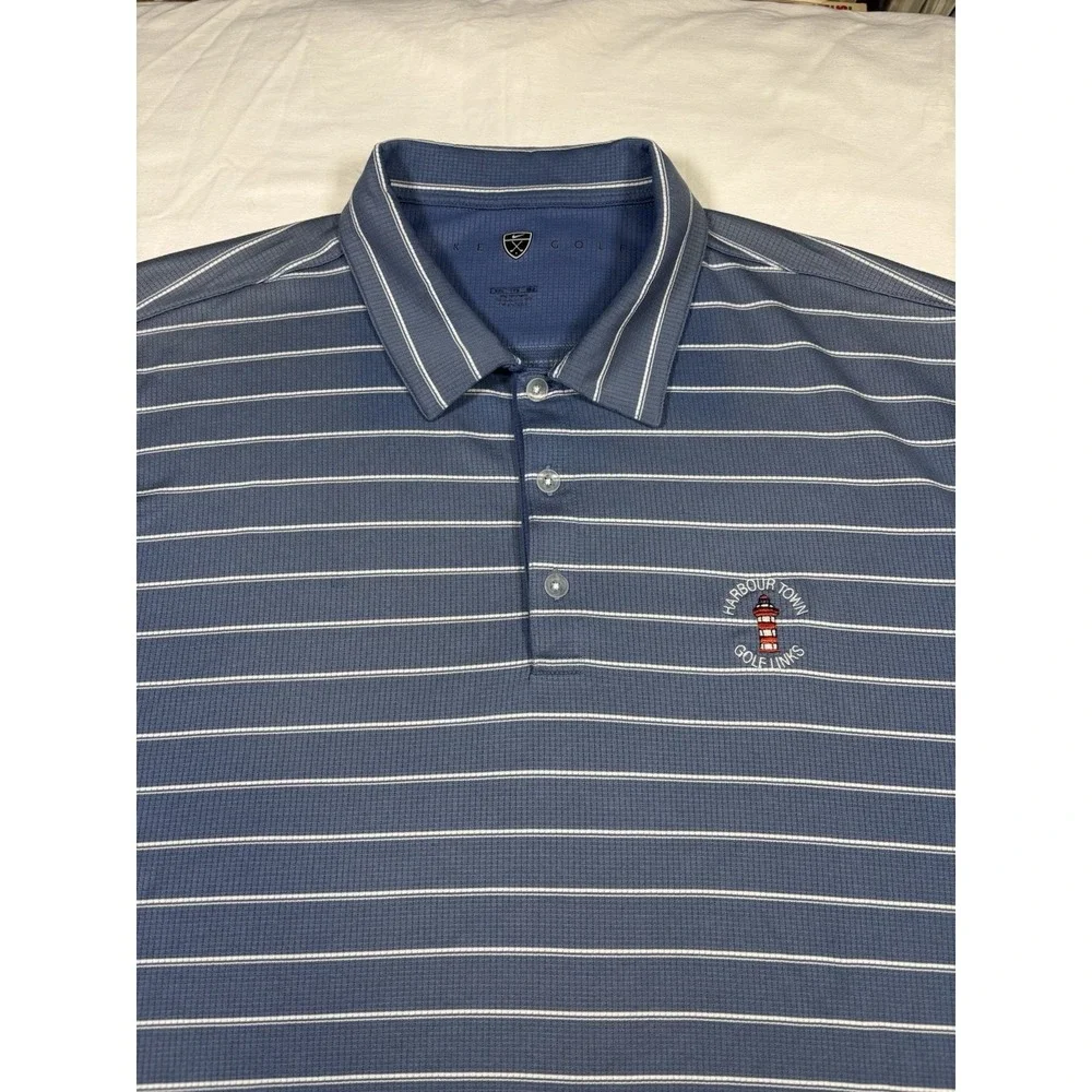 Nike Harbour Town Golf Links Striped Blue Polo Shirt Mens XXL
